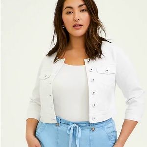 Torrid Crop Collarless Denim Jacket